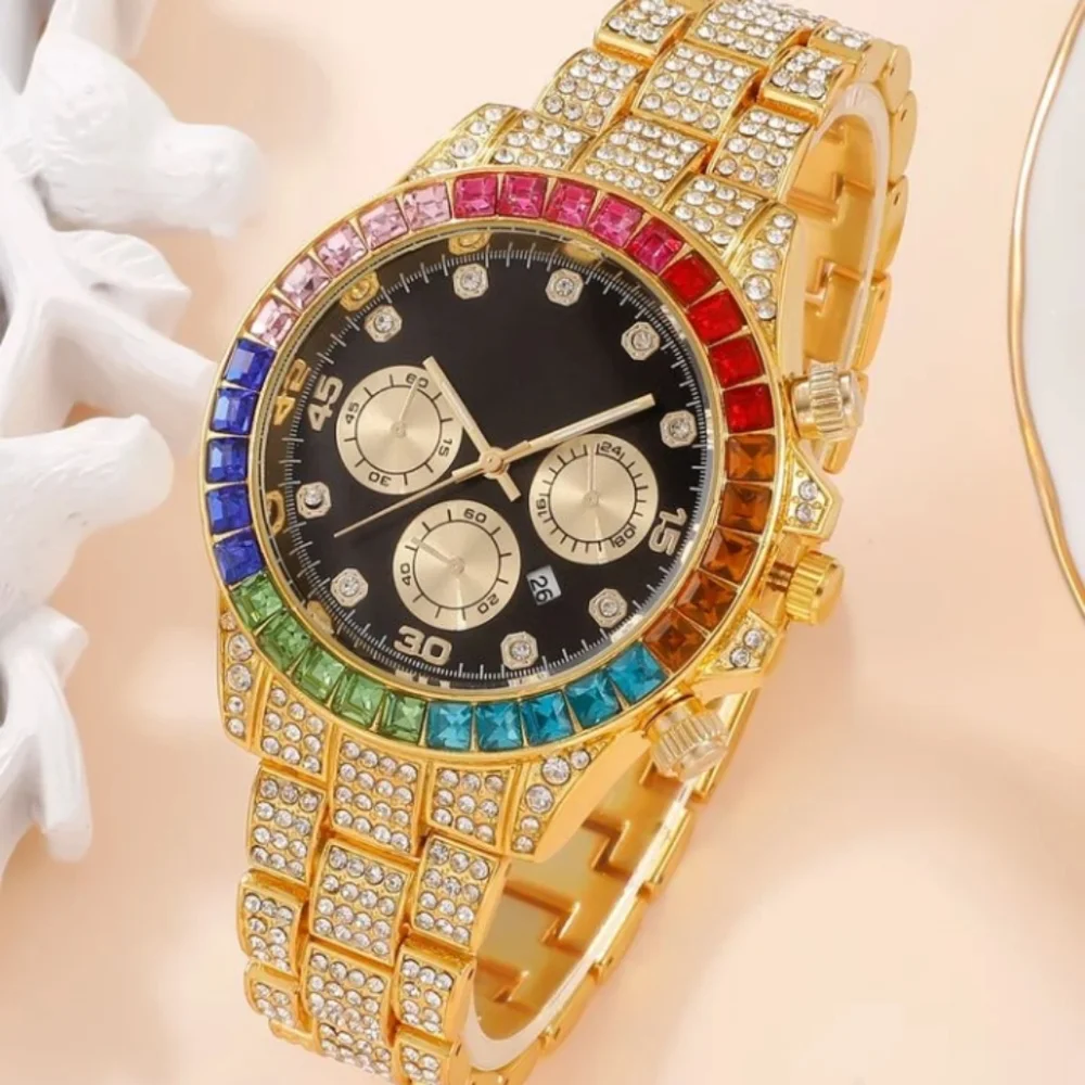 MENS ICED OUT GOLD BLING DIAMOND  WATCH  DOES NOT COME WITH BRACELET